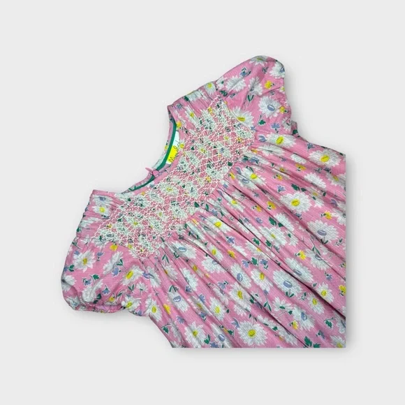 Mini Boden Cap Sleeve Pink Floral Smocked Dress - Picture 3 of 8